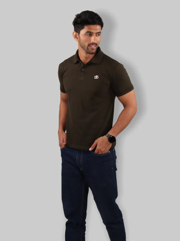 Olive Green Polo Neck T-Shirt Men 