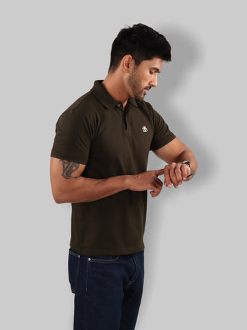 Polo Neck T-Shirt Men Olive Green 