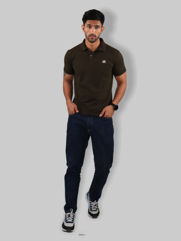 Men Olive Green Polo Neck T-Shirt