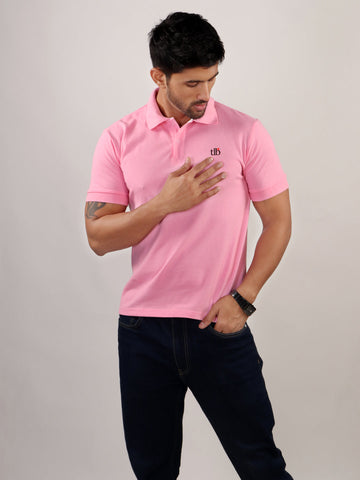 Men Polo Neck T-Shirt Pink 