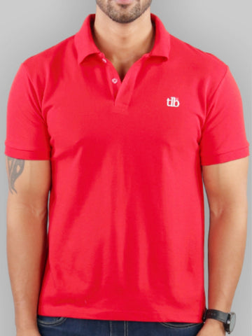 Men Red Polo Neck T-Shirt 