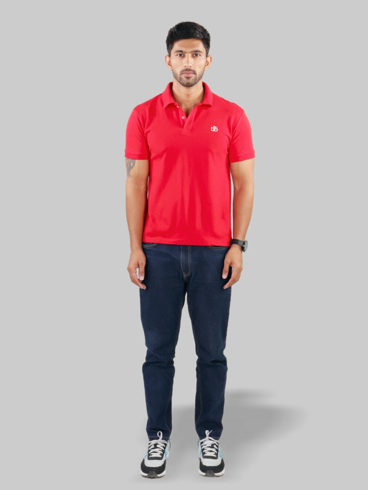 Standing Men Red Polo Neck T-Shirt