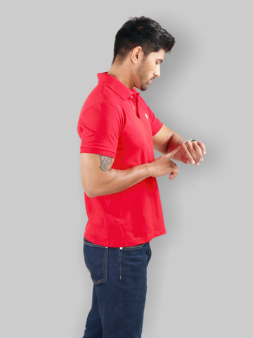 Men Red Polo Neck T-Shirt