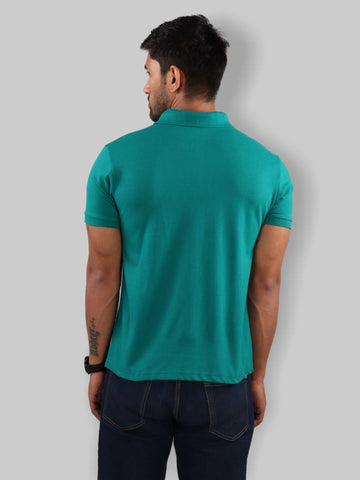 Men Teal Blue Polo Neck T-Shirt