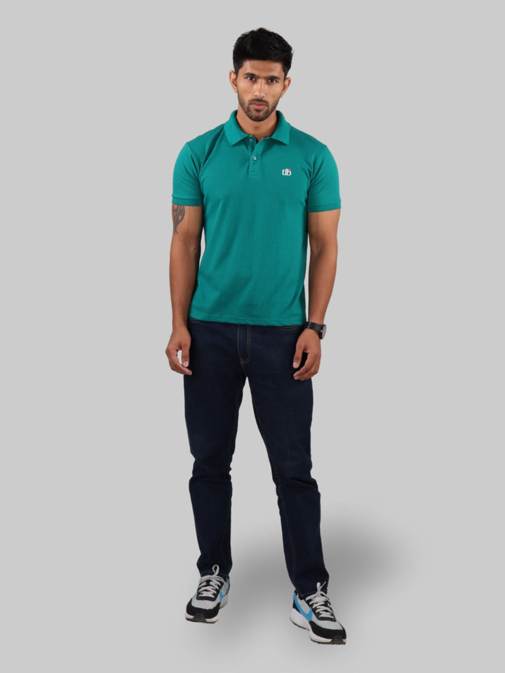 Teal Blue polo neck t shirt men