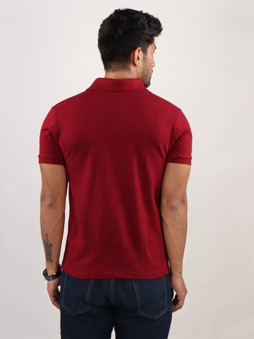 Men Wine Polo Neck T-Shirt Back Side