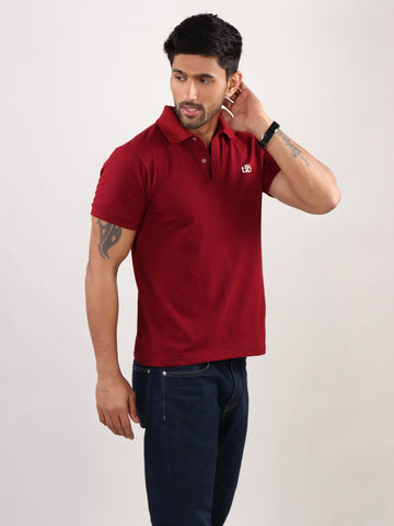 Men Wine Polo Neck T-Shirt Side look