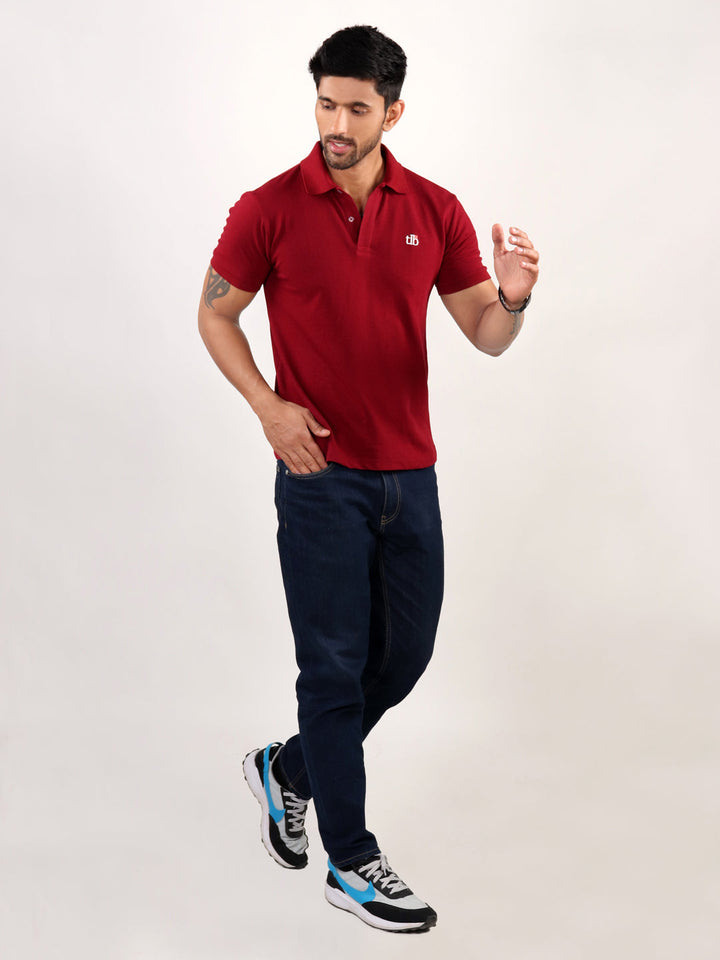 Men Wine Polo Neck T-Shirt Stylish look