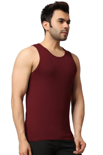 Men's Gym Vest Stringer And Tank Top in Maroon Color