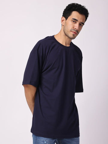 Navy Blue Plain Oversized Drop Shoulder T-Shirt