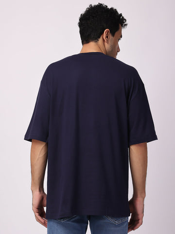 Navy Blue Plain Oversized Drop Shoulder T-Shirt