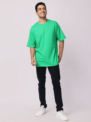 Buy Ocean Green Plain Oversized Drop Shoulder T-Shirt