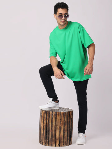 Ocean Green Plain Oversized Drop Shoulder T-Shirt for men Online 