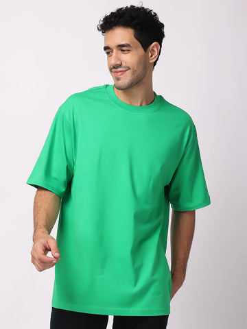 Buy Ocean Green Plain Oversized Drop Shoulder T-Shirt Online 