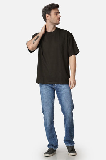 Olive Green Plain Oversized Drop Shoulder T-Shirt men