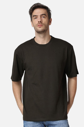 Olive Plain Oversized Drop Shoulder T-Shirt in Green 