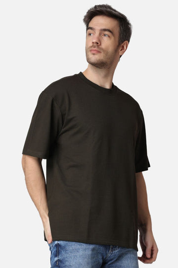 Olive Green Plain Oversized Drop Shoulder T-Shirt for men