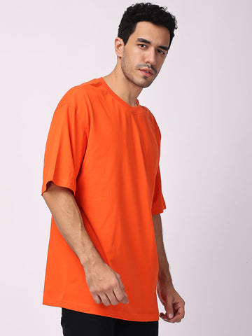 Orange Plain Oversized Drop Shoulder T-Shirt