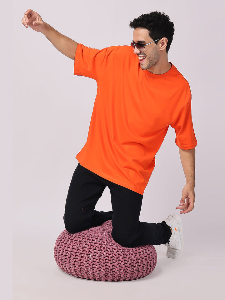 Orange Plain Oversized Drop Shoulder T-Shirt