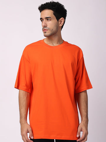 Buy Orange Plain Oversized Drop Shoulder T-Shirt