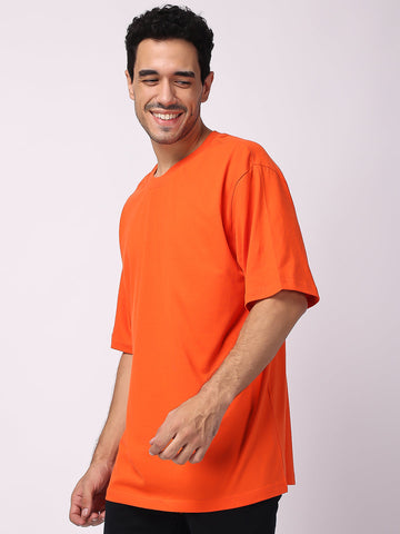 Buy Orange Plain Oversized Drop Shoulder T-Shirt