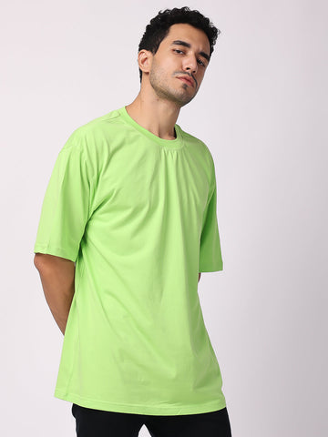 Parrot Green Plain Oversized Drop Shoulder T-Shirt