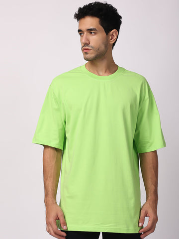 Parrot Green Plain Oversized Drop Shoulder T Shirt for men 