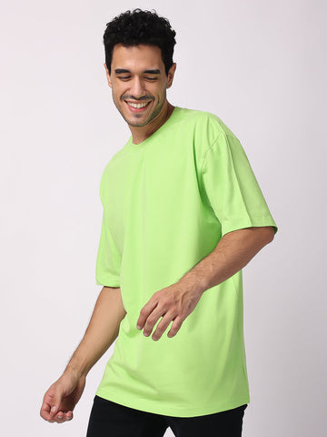 Parrot Green Plain Oversized Drop Shoulder T-Shirt for men 