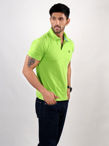 Men Polo Neck T-Shirt Parrot Green