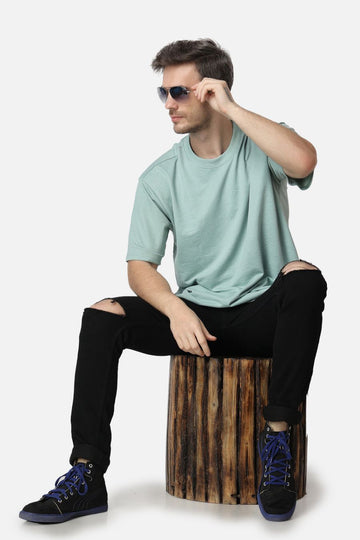 Powder Plain Oversized Drop Shoulder T-Shirt Blue Color for men