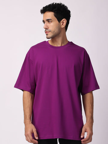 Shop Purple Plain Oversized Drop Shoulder T-Shirt 