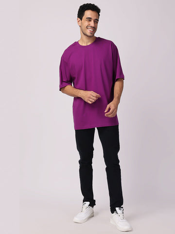 Purple Plain Oversized Drop Shoulder T Shirt for men 