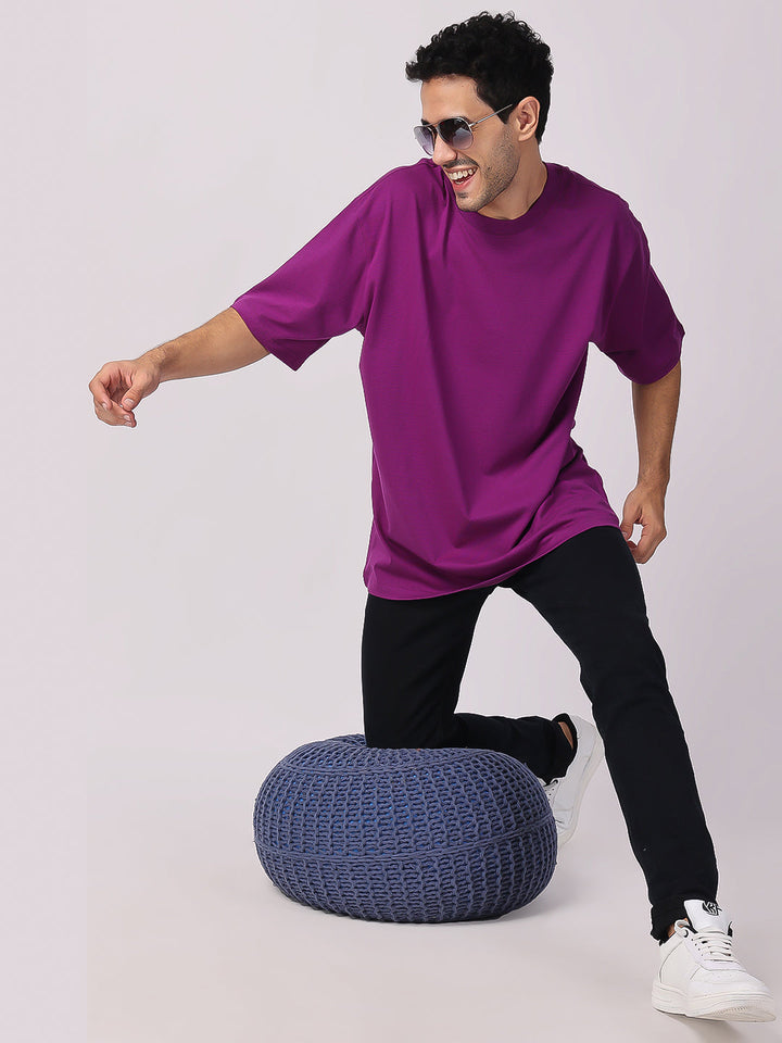 Buy Purple Plain Oversized Drop Shoulder T-Shirt For men 