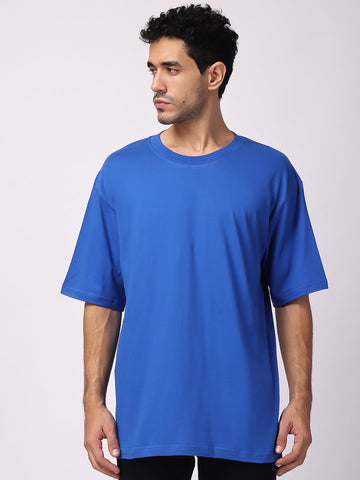 Royal Blue Plain Oversized Drop Shoulder T-Shirt In India 