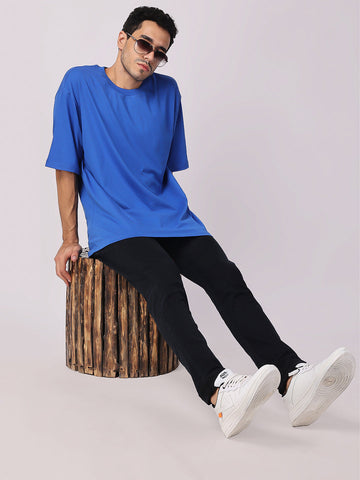 Royal Blue Plain Oversized Drop Shoulder T-Shirt For men Online 