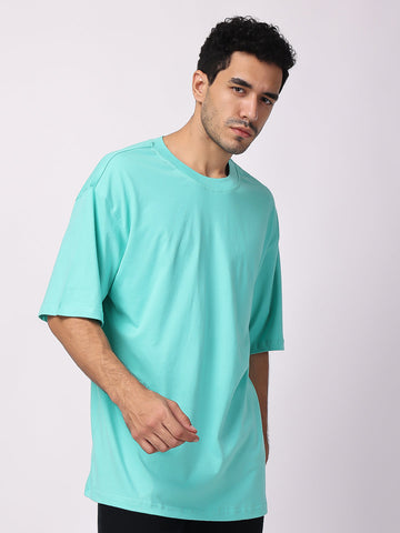 Sky Blue Plain Oversized Drop Shoulder T-Shirt For men