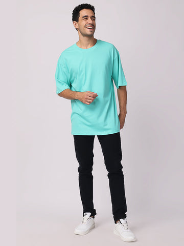 men's Sky Blue Plain Oversized Drop Shoulder T-Shirt