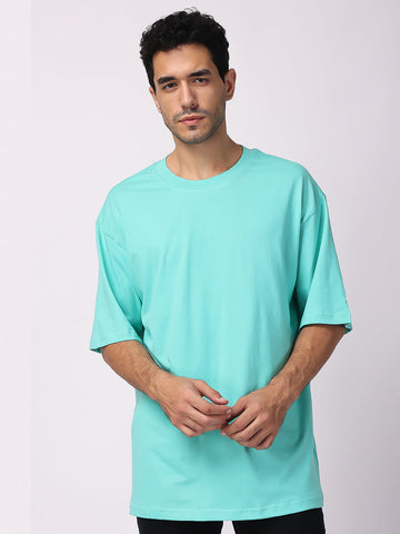 Men' Sky Blue Plain Oversized Drop Shoulder T-Shirt