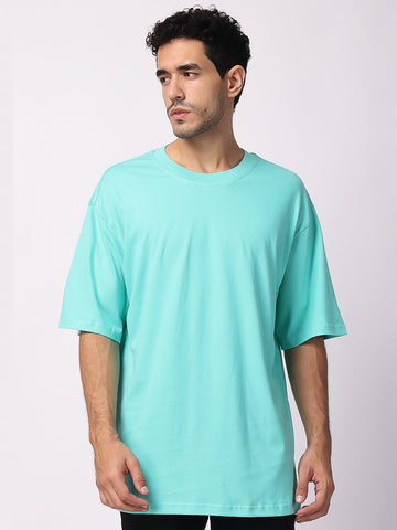 Buy men's Sky Blue Plain Oversized Drop Shoulder T-shirt Online