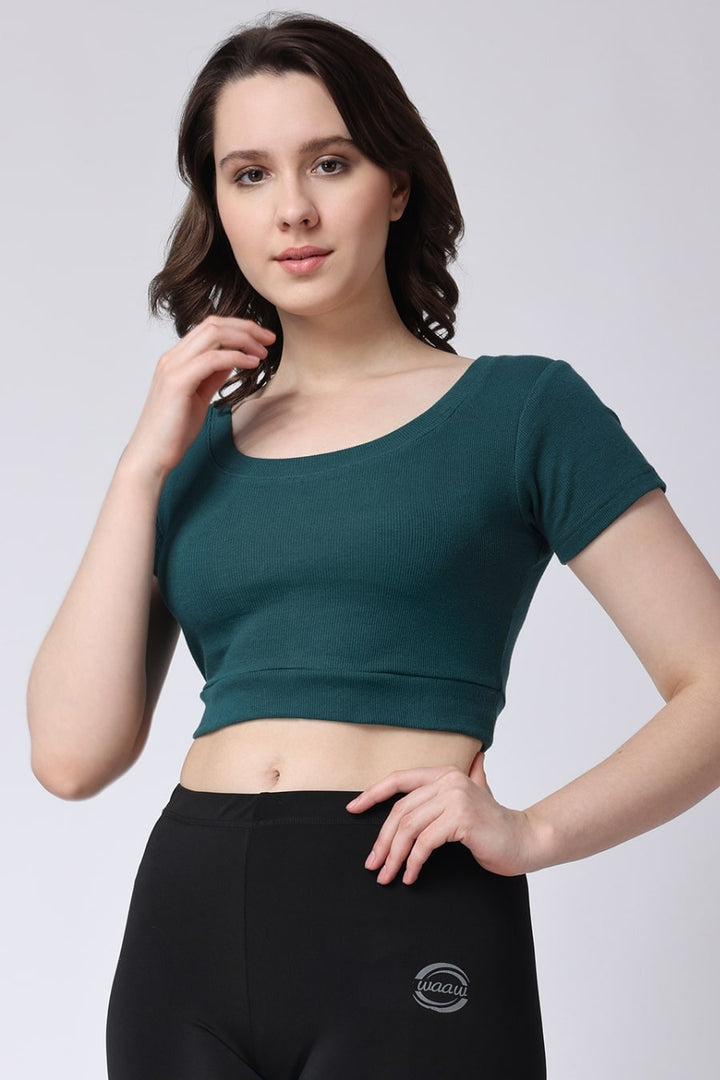 Women's Green Gym Half Sleeves Crop Tank Top