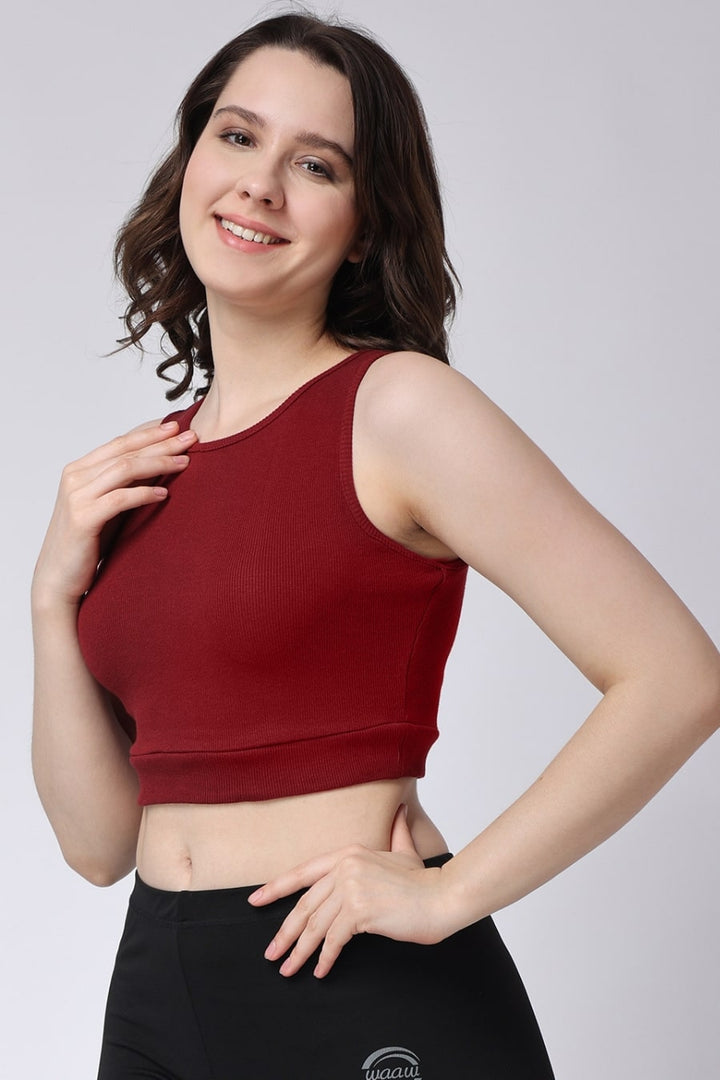 Women's Maroon Gym Crop Tank Top