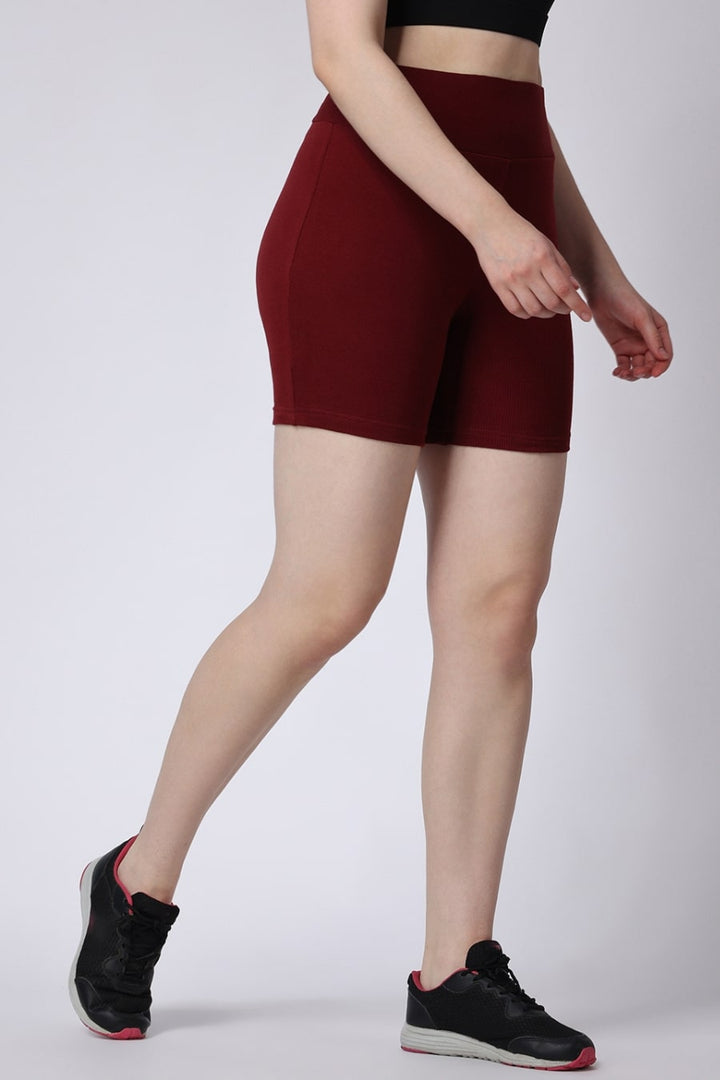 Women's Maroon High Waist Shorts Sports Wear