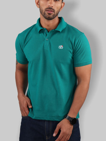 Teal Blue Polo Neck T-Shirt for Men 