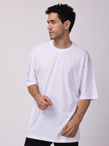 men White Plain Oversized Drop Shoulder T Shirt