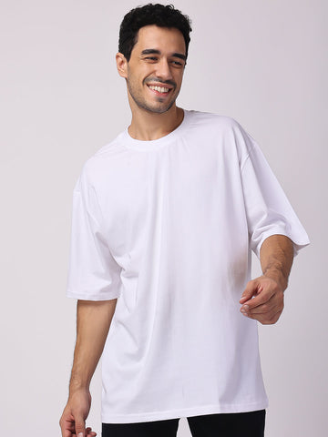 Buy White Plain Oversized Drop Shoulder T-Shirt for men