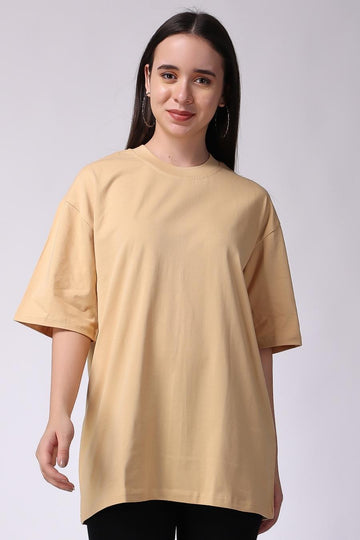 Beige Plain Oversized Drop Shoulder T-Shirt Women