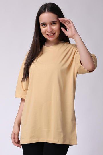 Women's Plain Oversized Drop Shoulder T-Shirt Beige Color