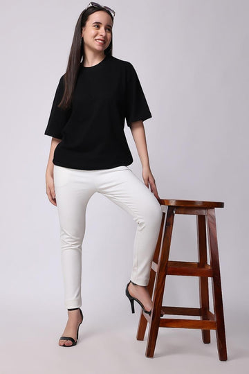 Women's Black Plain Oversized Drop Shoulder T-Shirt