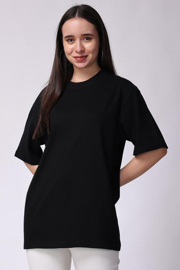 Women's Plain Oversized Drop Shoulder T-Shirt Black Color