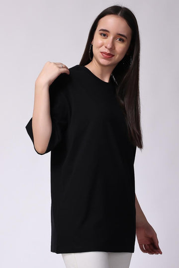 Women's Plain Oversized Drop Shoulder T-Shirt in Black Color